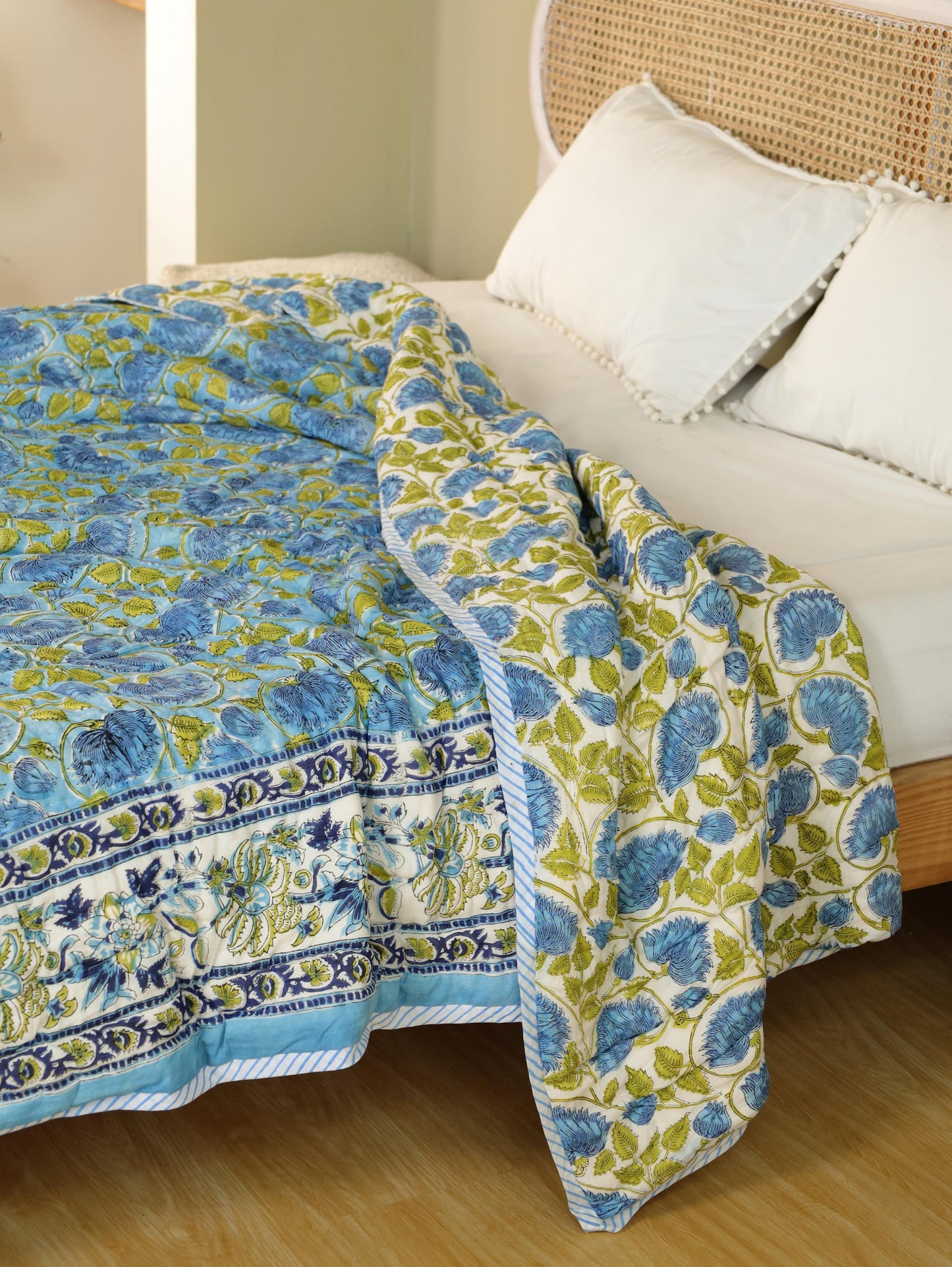 The Serene Aqua Floral Quilt