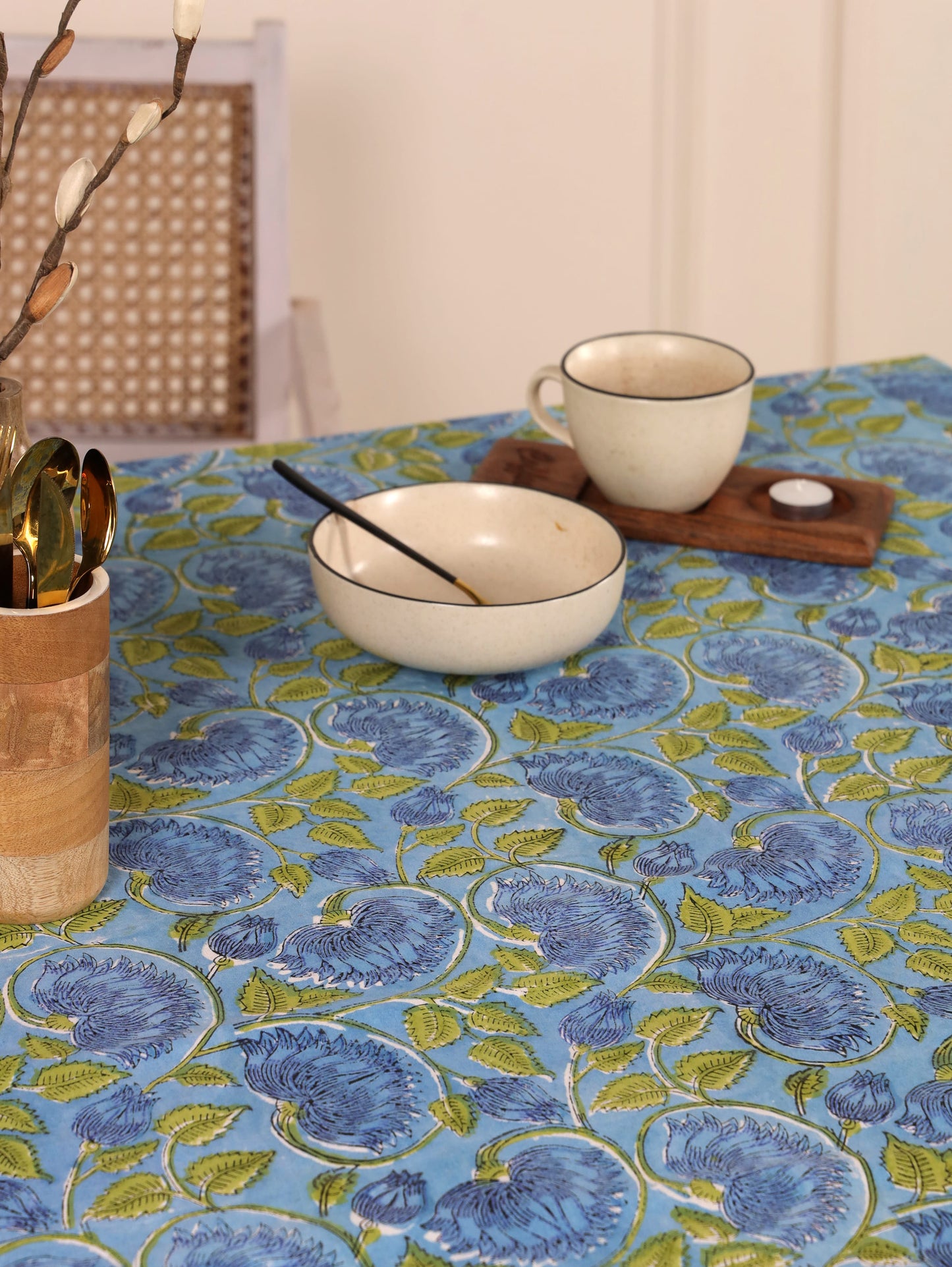The Serene Aqua Floral Table Cloth