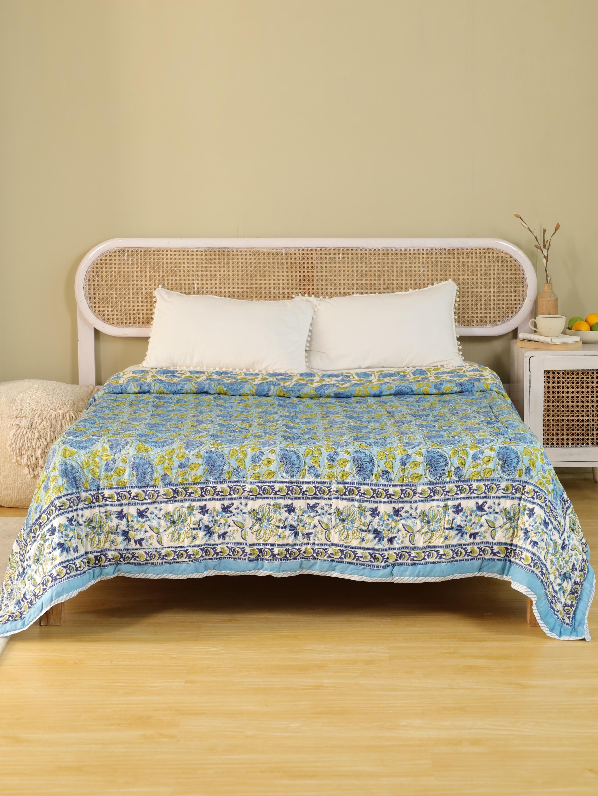 The Serene Aqua Floral Quilt