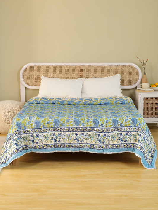 The Serene Aqua Floral Quilt