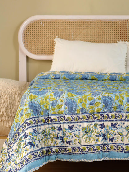 The Serene Aqua Floral Quilt
