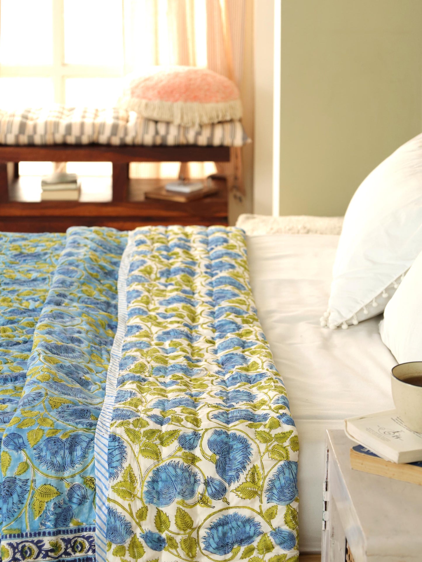 The Serene Aqua Floral Quilt