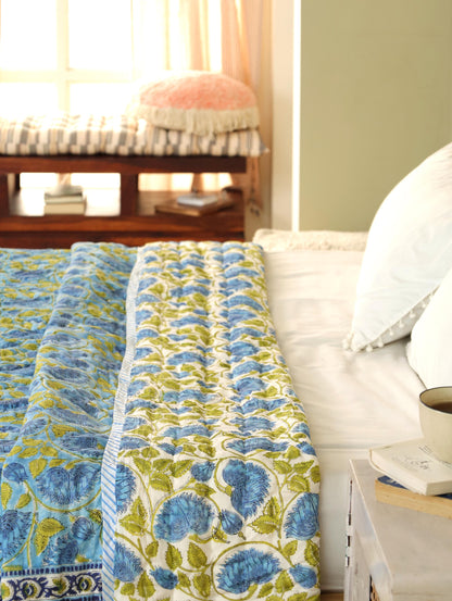 The Serene Aqua Floral Quilt