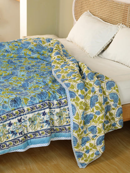 The Serene Aqua Floral Quilt